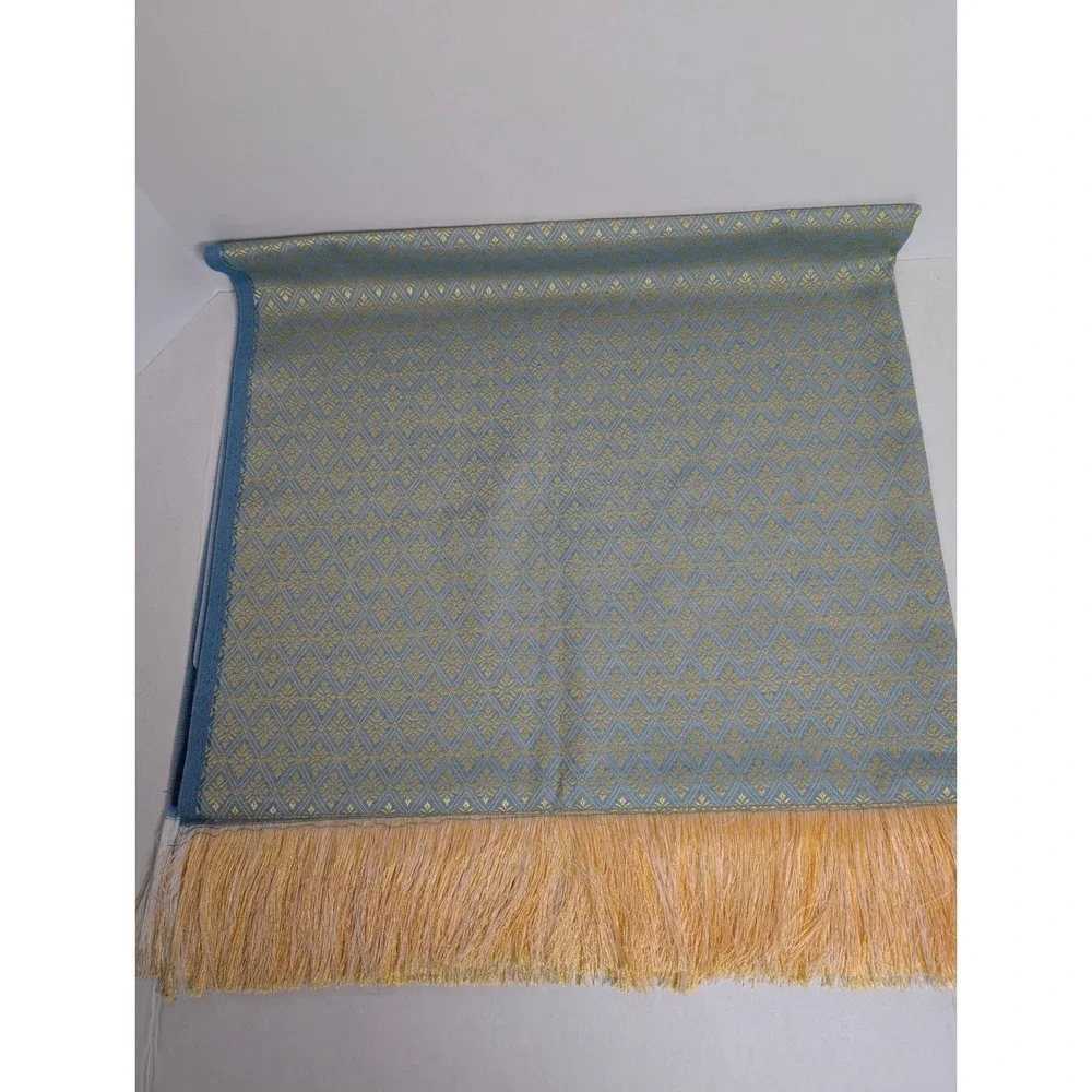 Handmade Thai Golden Elephant Blue & Gold Rectangle Tablecloth Fringe 40x78